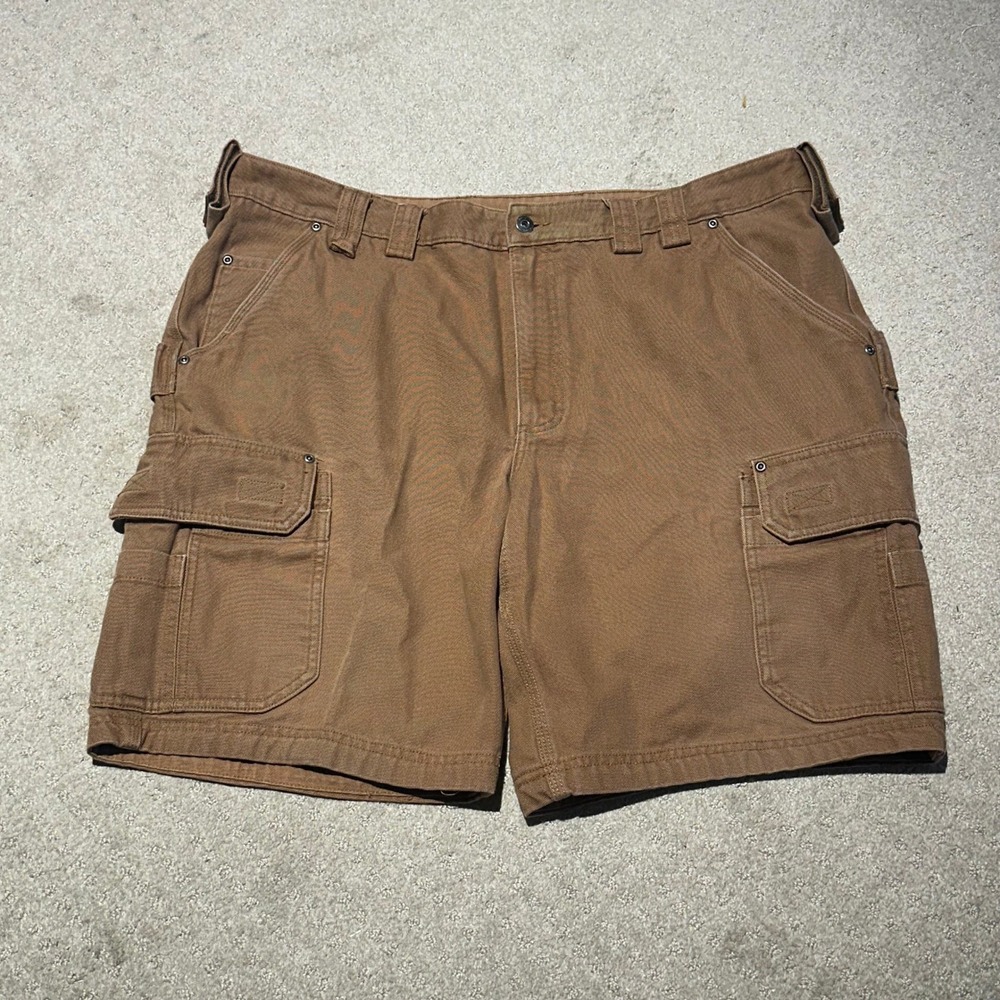 Duluth Trading Co Mens Brown Fire Hose Cargo Work Shorts Size 44 Cotton Canvas